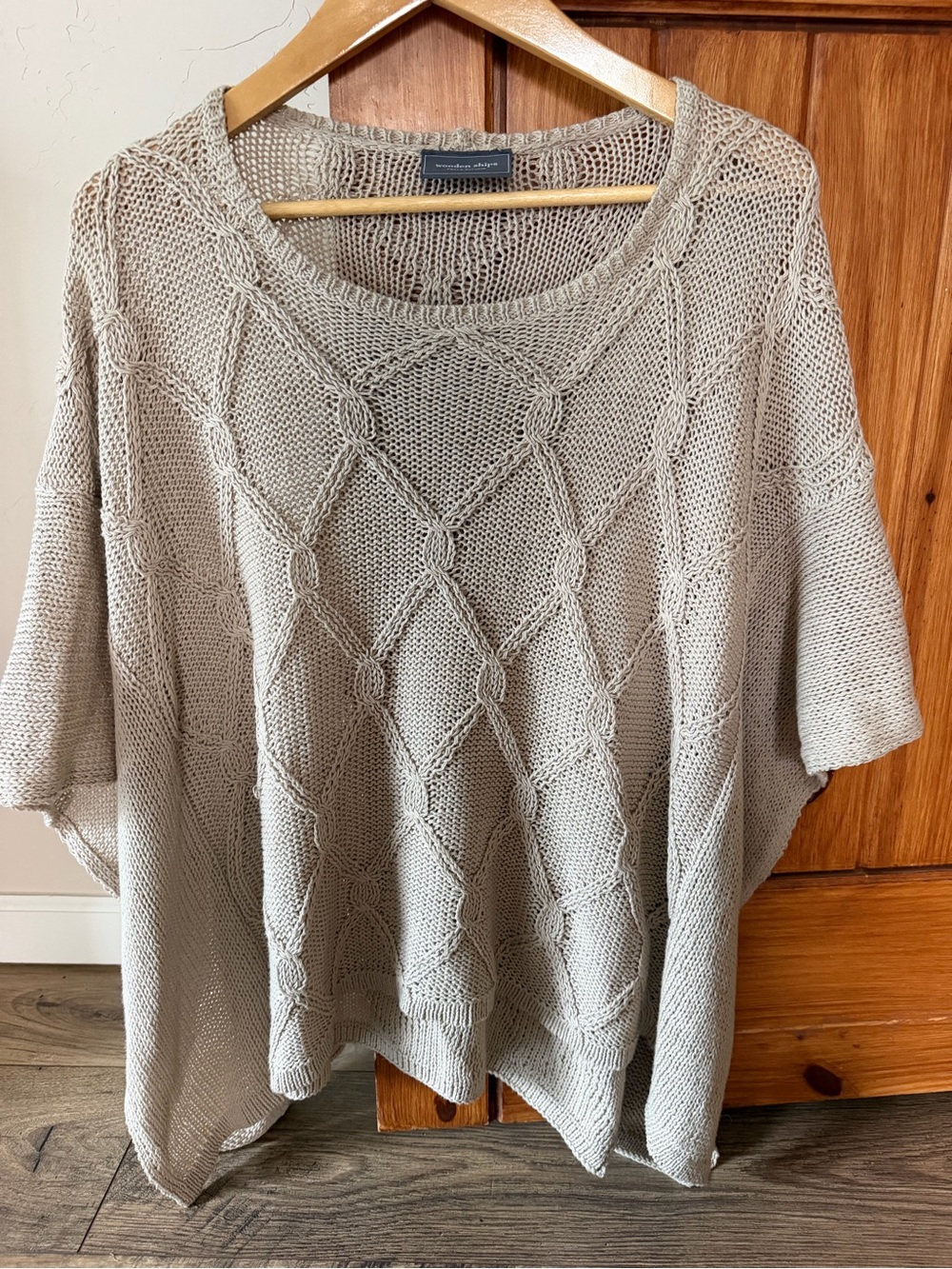 Wooden Ships Paola Buendia Diamond Knit Poncho Sweater - Neutral - S/M - EUC